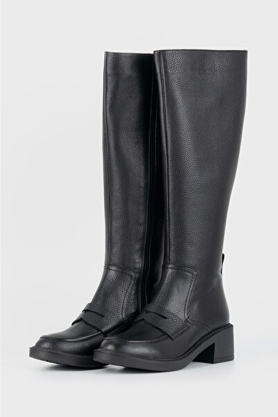 TUNAELLİ Cizme negre de damă din piele naturală naturală