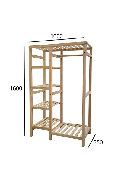 TÜRKERDESİGN Sandre Açık Gardrop 152x100 Doğal Ahşap 35cm