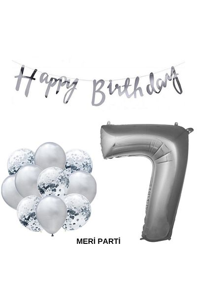 MERİ PARTİ Happy Birthday Birthday Party Set Silver Age Balloon Transparent Silver Metallic Latex Balloon Set Party Set
