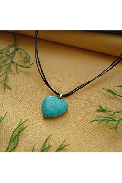 MELEK TAKI SAKİN ŞEHİR Doğaltaş Kolye, Turkuaz Taşı, Kalp Kesim