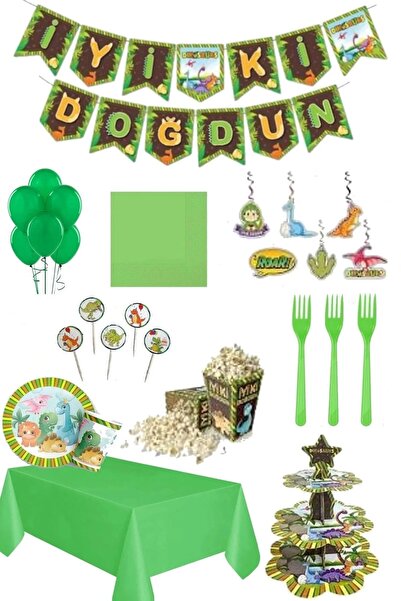 Happyland عيد ميلاد الديناصور - مجموعة 8 أشخاص مع حامل الكيك