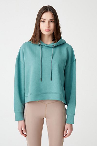 Los Ojos Blue Green Hooded Soft Textured Crop Sweatshirt Cropped Sweat