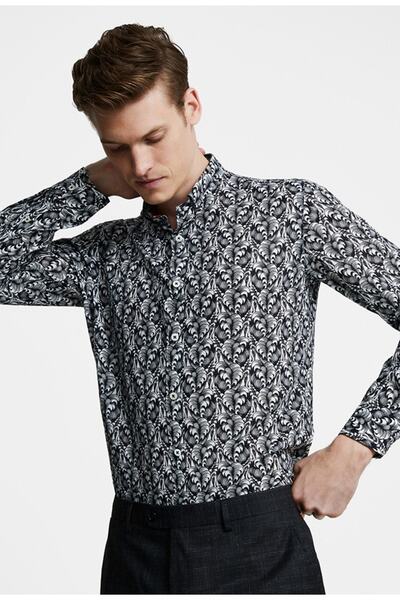 Tween Slim Fit Siyah Desenli Gömlek