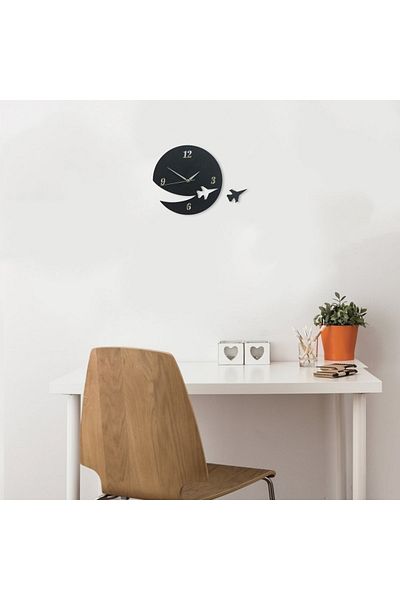 CajuArt Black Round Jet Fighter Themed Modern Wall Clock