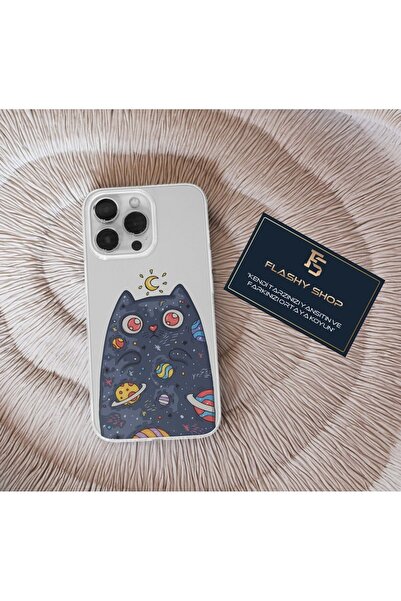 Transparent Case with Samsung S23 Compatible Cat and Planets Design