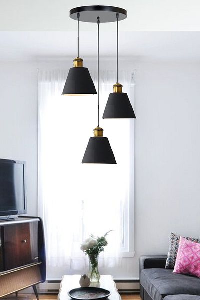 Uçar Rio Modern Funnel Metal Pendant Lamp Chandelier Hall Living Room Pendant Lamp Triple Chandelier