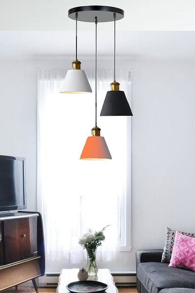 Uçar Rio Modern Funnel Metal Pendant Lamp Chandelier Hall Living Room Pendant Lamp Triple Chandelier