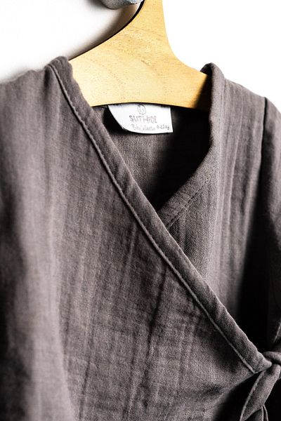 Slithice Baby Collection Baby Kimono Set 100% Cotton Two Layers Muslin Fabric Anthracite Gray Color