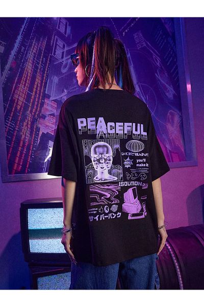 Machetta Μαύρο μπλουζάκι Unisex Oversize Peaceful Isolation Printed