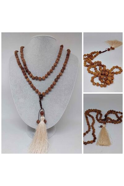 Yasamtohumu قلادة مالا مصنوعة يدوياً مع شرابات كريم بذور رودراكشا، 108 قطعة، ...