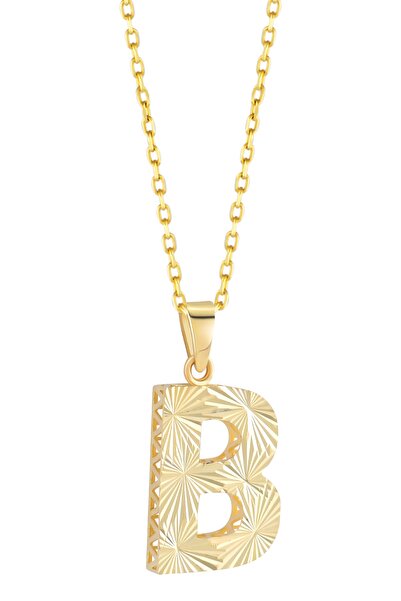 PRENSES PIRLANTA Kadın 14 Ayar Altın Harf Kolye B Harfi Altın Kolye Zincirli ...