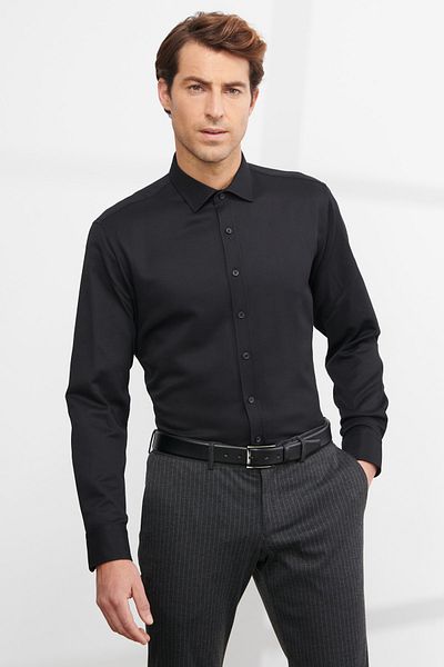 ALTINYILDIZ CLASSICS Men's Black Comfort Fit Relaxed Cut Classic Collar Cotton Casual Dobby Shirt