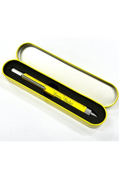 NRDLİFE Kişiye Özel Isim Baskılı Metal Kutulu Su Terazili Cetvelli Tornavidalı Touch Penli Mühendis Kalemi