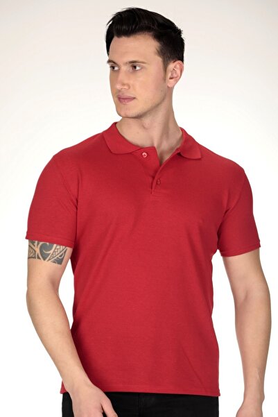 ARİM Red Men's Polo Neck Cotton Plain T-shirt