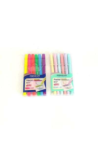 Pensan Cut Tip Highlighter Pastel and Neon Colors Set of 12