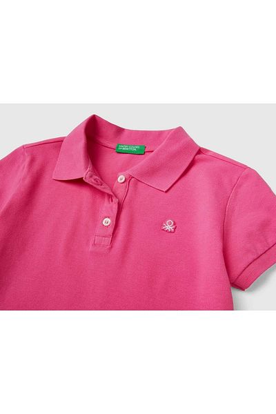United Colors of Benetton Tricou Polo Pique Logo Fuchsia pentru fete