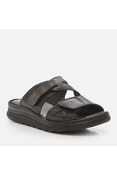 Hotiç Genuine Leather Black Women's Slippers