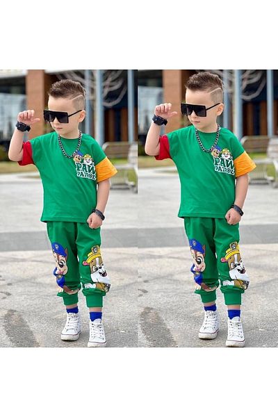 Machetta Paw Petrol Color Printed Summer Unisex Kids Suit - Spring T-Shirt Tracksuit Set