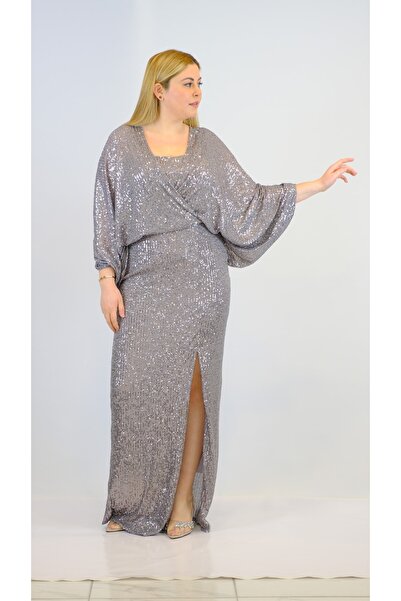 FQUEEN Yarasa Kol Pul Payet Uzun Abiye