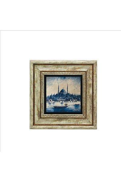 Sadrazam Eminönü New Mosque Fantastic Illustration Printed Natural Stone Painting 20Cmx20Cm Krt-042