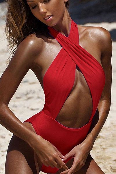 DEEP BEACH Κόκκινο Halterneck Cross Tie Μαγιό Db 200567 μ