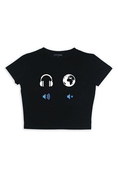 Touz Eysa Yes Music No World Printed Black Crop