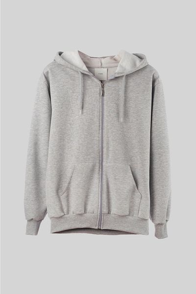 Pure Co. Γκρι Unisex Unprinted Basic φούτερ με κουκούλα με φερμουάρ