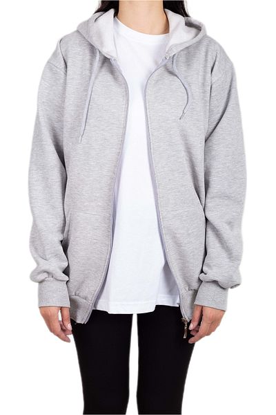 Pure Co. Γκρι Unisex Unprinted Basic φούτερ με κουκούλα με φερμουάρ