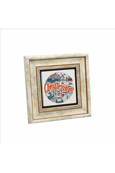 BAKSEPETE Amsterdam Symbols Printed Natural Stone Painting 20Cmx20Cm Krg-011