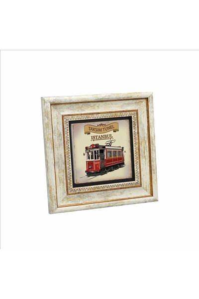 Sadrazam Nostalgic Tram Printed Natural Stone Painting 20Cmx20Cm Krt-049