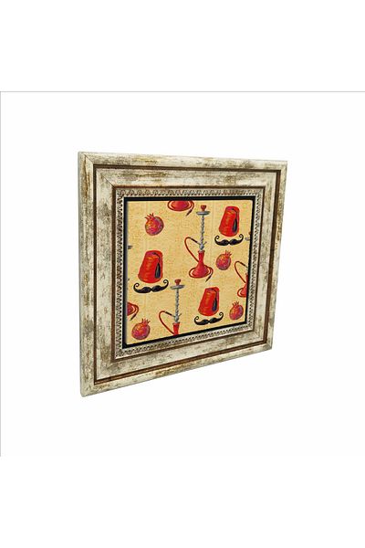 Sadrazam Turkish-Ottoman Symbols Printed Natural Stone Painting 25Cmx25Cm Krt-061