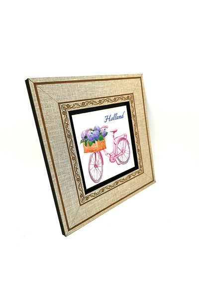BAKSEPETE Olanda Bicicletă Imagine Imprimată MDF Cadru Tablo 20cmx20 Cm Krt-036