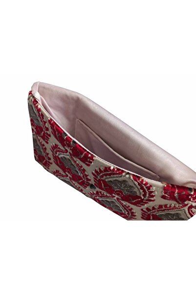 Ser'Amore Clutch Çanta Lüks Marka Kadın Çantaları- Kadife Bordo El Çantası Bölmeli Model