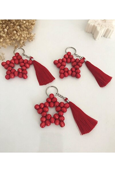 Emtory Home 25 Adet Kişiye Özel Kartlı Püsküllü Nar Çiçeği Ahşap Yıldız Anaht...