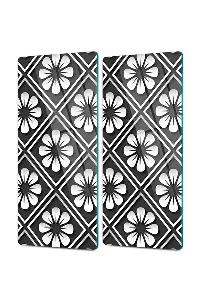 Decovetro Cam Kahve Sofra Sunum Tablası 2'li Set Siyah Çini Desenli 30 x 15 Cm