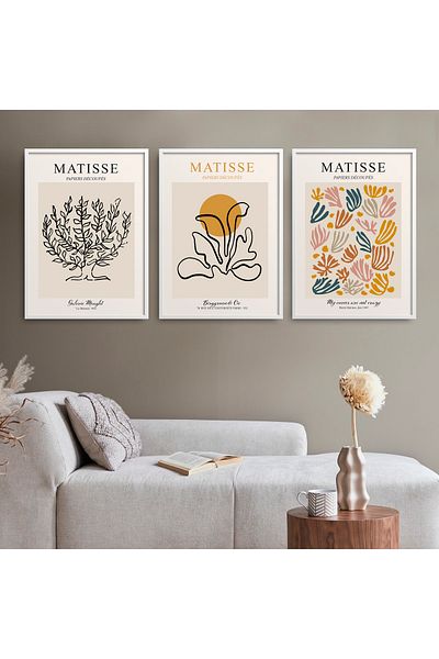 HOMEPACK Σετ 3 τεμαχίων Matisse με αφηρημένο μοντέρνο καλλιτεχνικό πίνακα με λευκό πλαστικοποιημένο πλαίσιο Hpn114