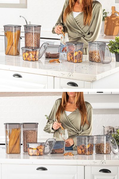 Vienev Set of 12 with Label Peggy Long Rectangular Storage Container 2 Liters Anthracite
