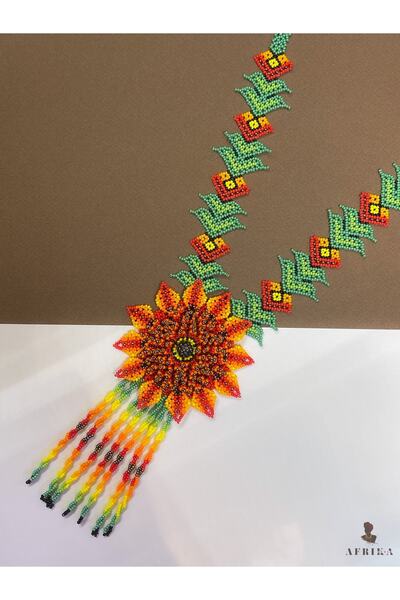 Afrika Butik Meksika Işi Huichol Çiçek Kolye