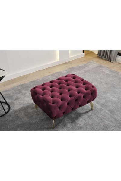 EMBA LUXURY 40x60 Cm Gümüş Gold Metal Ayaklı Kapitoneli Dikdörtgen Puf