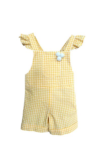 zühre balaban Girl's Yellow Gingham Salopet Jumpsuit