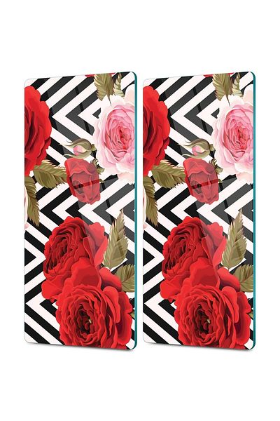 Decovetro Vintage Roses Patterned Glass Coffee Tableware Presentation Table - Set of 2