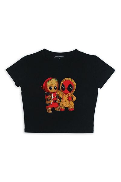 Touz Eysa Groot & Deadpool Printed Black Crop