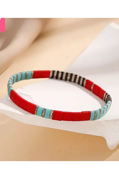 NAZLI TAKILAR Elastic Miyuki Tila Bracelet in Red Blue Silver Black Colors