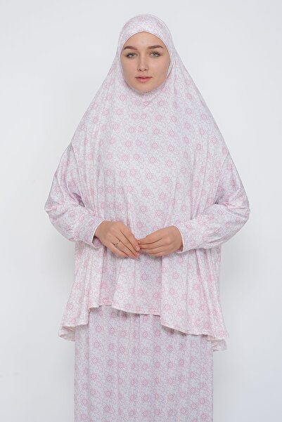 Altobeh Practical Two Pieces Sun Patterned Bat Sleeve Hijab Lycra Muslim Prayer Dress 992-0304