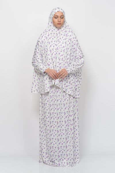 Altobeh Πρακτικό φόρεμα προσευχής Hijab Lycra με μανίκια νυχτερίδας με λουλούδια 992-0203