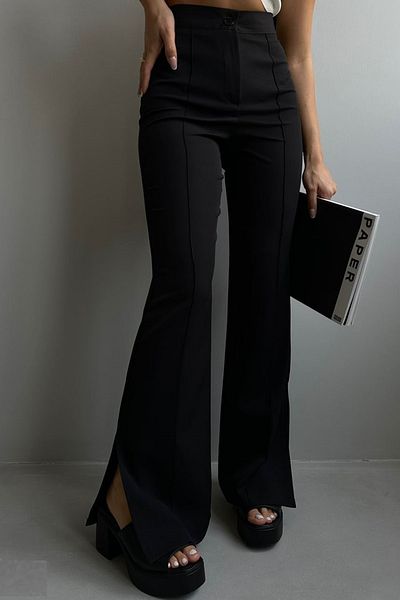 lovebox Women's Black Slit Flared Leg Trousers 23s01009