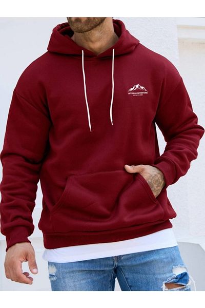 MOONBULL Oversize Claret Red Life Is An Adventure Printed Hooded φούτερ