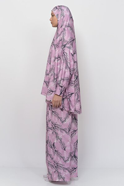 Altobeh Practical Two Pieces Tree Patterned Bat Sleeve Hijab Lycra Muslim Prayer Dress 992-0709