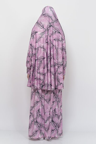 Altobeh Practical Two Pieces Tree Patterned Bat Sleeve Hijab Lycra Muslim Prayer Dress 992-0709