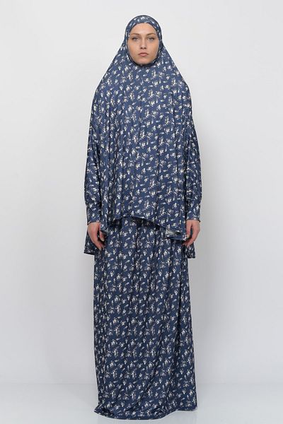 Altobeh Πρακτικό φόρεμα προσευχής Hijab Lycra με μανίκια νυχτερίδας με στάμπα λουλουδιών 992-0213